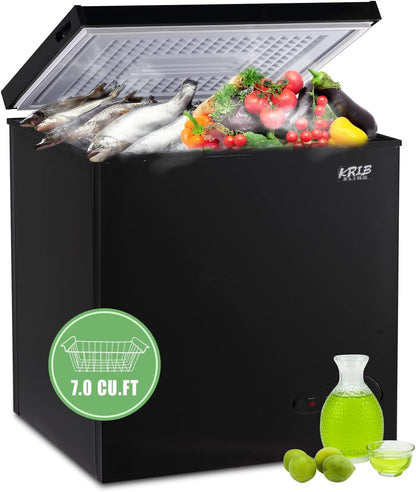 KRIB BLING 7.0 Cu.Ft Chest Freezer 7 Gears Temperature Control(-4°F to 6.8°F), with Two Removable Basket, for House, Kitchen, Garage, Basement, Shop