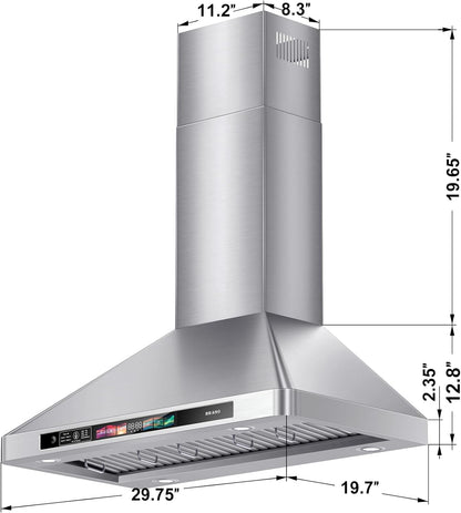 900 CFM Wall Mount Range Hood with Voice/Gesture/Touch Control,4 Speed Exhaust Fan& Adjustable Lights, Memory Mode, Ducted/Ductless Convertible