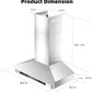 900 CFM Wall Mount Range Hood with Voice/Gesture/Touch Control,4 Speed Exhaust Fan, Ducted/Ductless Convertible, Memory Mode