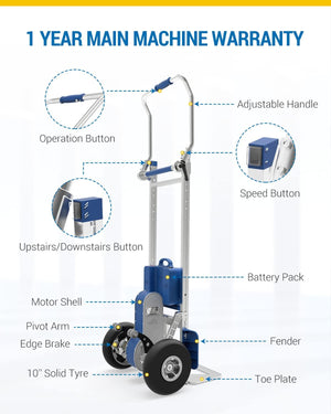 ZW7170GC Electric Stair Climbing Hand Trucks 375 LB Max Load Foldable with 400W Motor and Edge Brakes