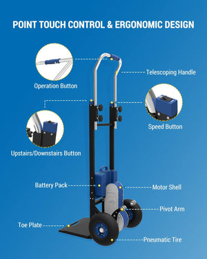 ZW4170DC  Electric Stair Climbing Hand Trucks, 400W Motor 375 lbs Capacity, with Ergo Telescoping Handle & Pneumatic Wheels