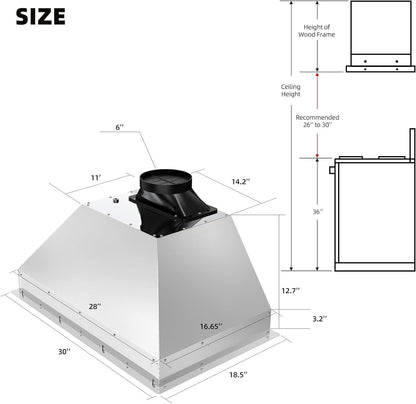 900 CFM Insert Range Hood, Voice/Gesture/Touch Control,4 Speed Exhaust Fan, Memory Mode, Ducted/Ductless Convertible