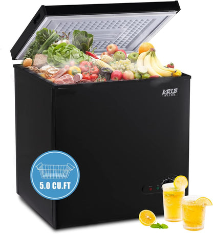 KRIB BLING 5.0 Cu.Ft Chest Freezer with 7 Gears Temperature Control(-16°F to -48°F), with a Removable Basket, for House, Kitchen, Garage, Basement, Shop