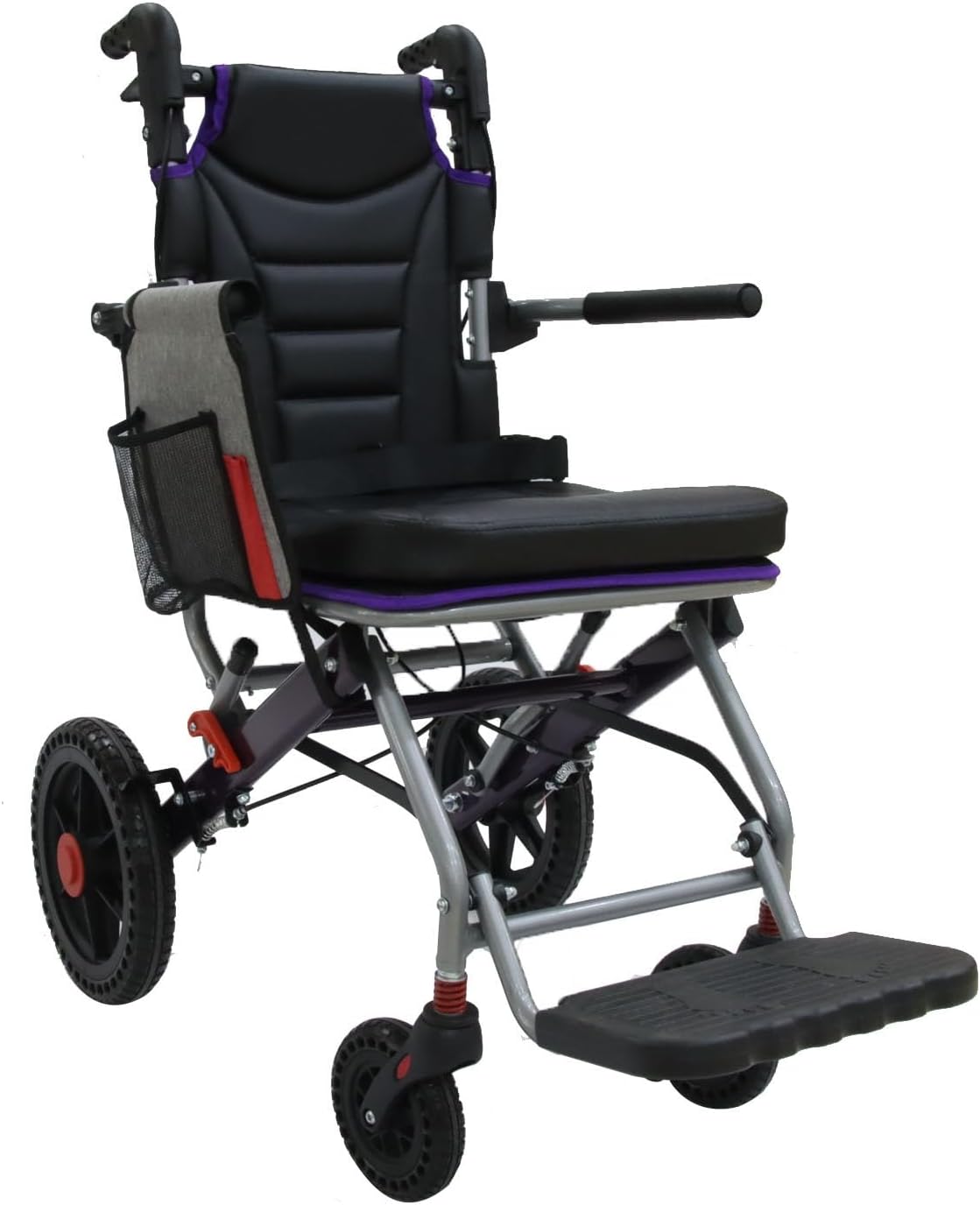 Portable Folding Wheelchair for Adults  Light weight (12 inch PU Rear Wheels)