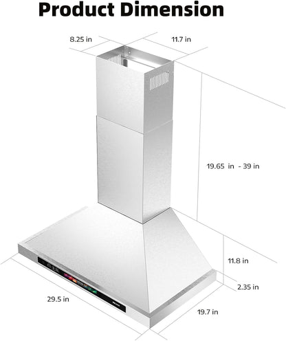 900 CFM Wall Mount Range Hood with Voice/Gesture/Touch Control,4 Speed Exhaust Fan, Ducted/Ductless Convertible, Memory Mode