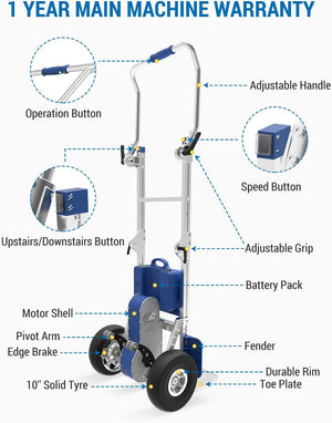 ZW7170GFC Electric Folding Stair Climbing Hand Trucks, 375lbs Load Heavy Duty, with Brakes