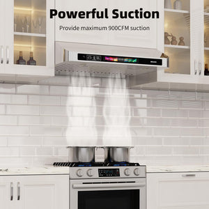 900 CFM Under Cabinet Range Hood with Voice/Gesture/Touch Control,4-Speed Exhaust Fan, Baffle Filters