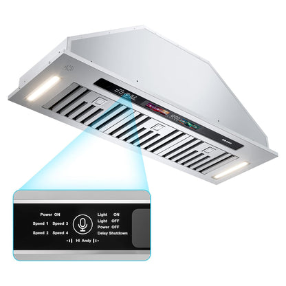 900 CFM Insert Range Hood Smart Voice/Gesture/Touch Control,4 Speed Exhaust Fan, Charcoal Filter, Ducted/Ductless Convertible