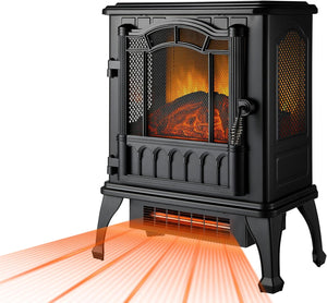 3D Electric Fireplace Stove With Infrared Quartz Heater with Life-Like Flame, Power 1500W, BTU 5120 Maximum Coverage 500 sq ft, Making Home Warm as Spring, 2-Setting Heat, UL Safety