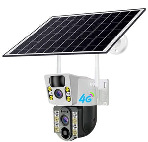 Dual Lens AI Solar Security Camera Outdoor, Battery Solar Panel Floodlight Camera with 10X Optical Zoom, 360° View, Auto Tracking, AI Human Detection, Color Night Vision, Easy to Setup,Two-Way Audio